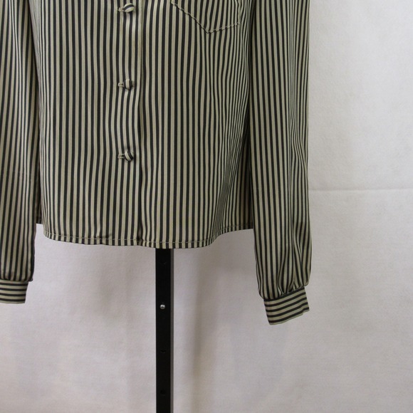 Vintage Jonathan Martin Black Taupe Stripe V Neck Button Down Blouse Women's S - Picture 2 of 8